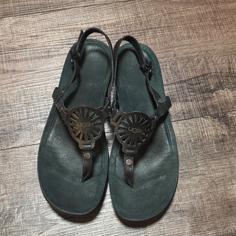 UGG Black Leather Thong Sandals